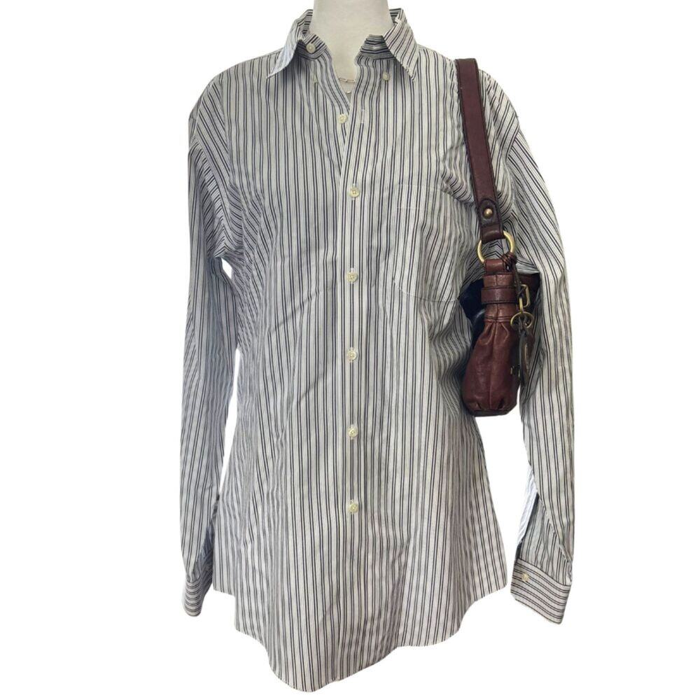 Brooks Brothers Striped Cotton Button Down Shirt Oversized Fit White Black M